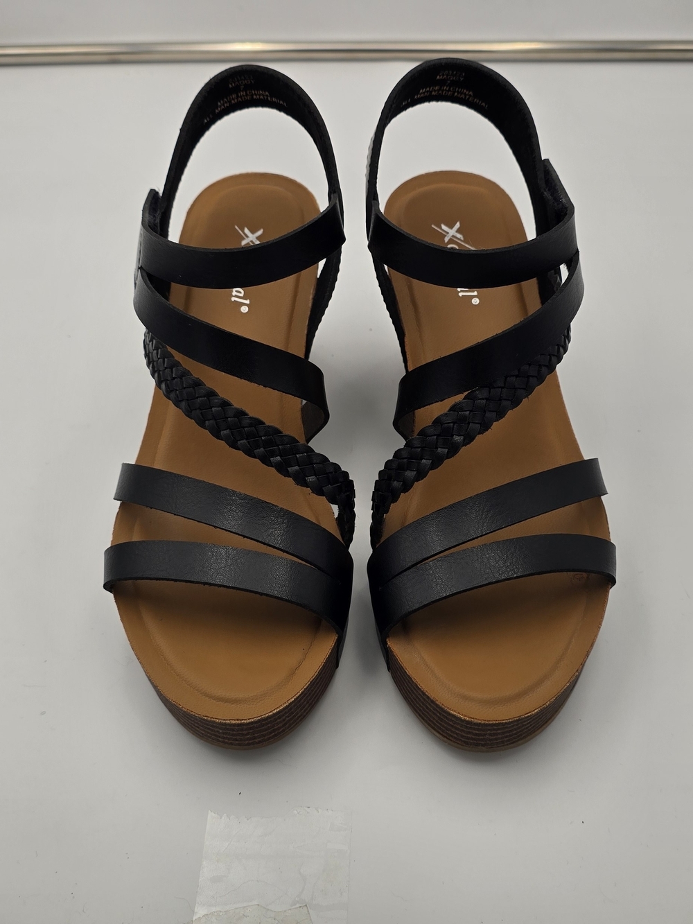 Xappeal Black Strappy Braided Wedge Sandals